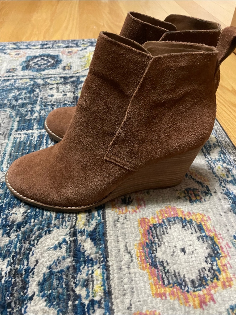 Lucky Brand Brown Suede Wedge Ankle Boots